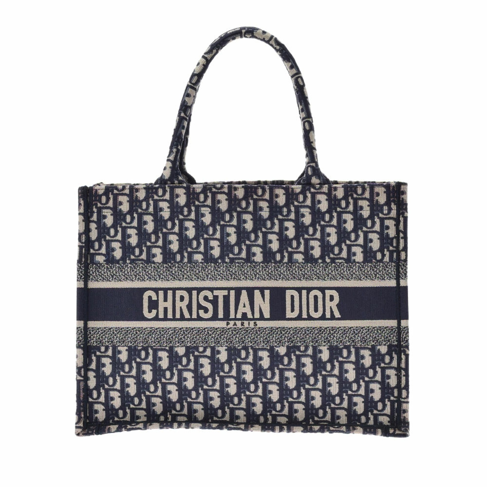 CHRISTIAN DIOR Book Tote Bag Navy Blue Canvas Handbag